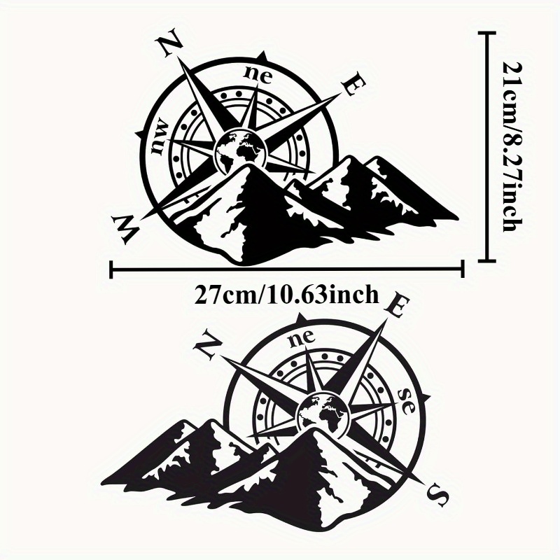 Outdoor Adventure Rv - 2Pcs Mountain Compass Vinyl Stickers NW
